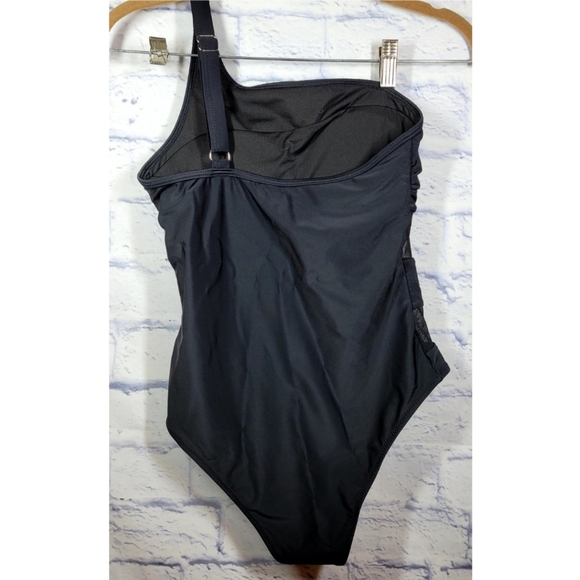 B Swim Black One-Shoulder One-Piece Swimsuit Mesh Detail Size S Vacation Beach - Picture 2 of 7